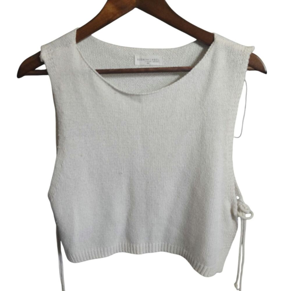 Keen The Label Side Tie Sweater Vest White Knit Sleeveless Top Size S/M - Picture 2 of 6